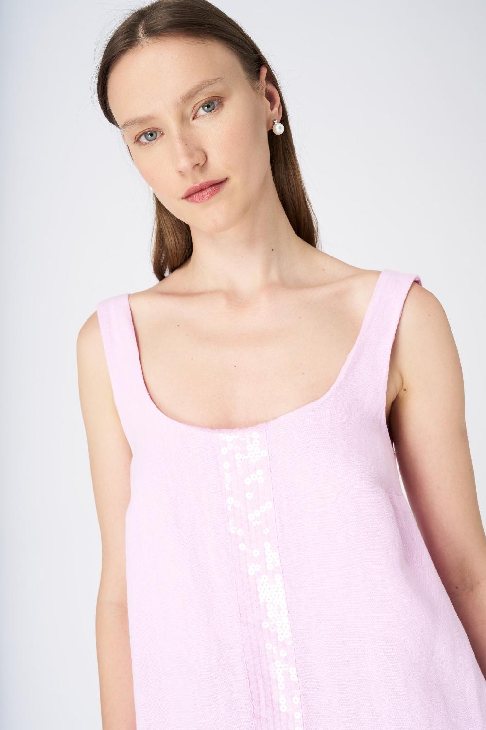 120% Lino Sleeveless A-Line Linen Shift Dress Negozio
