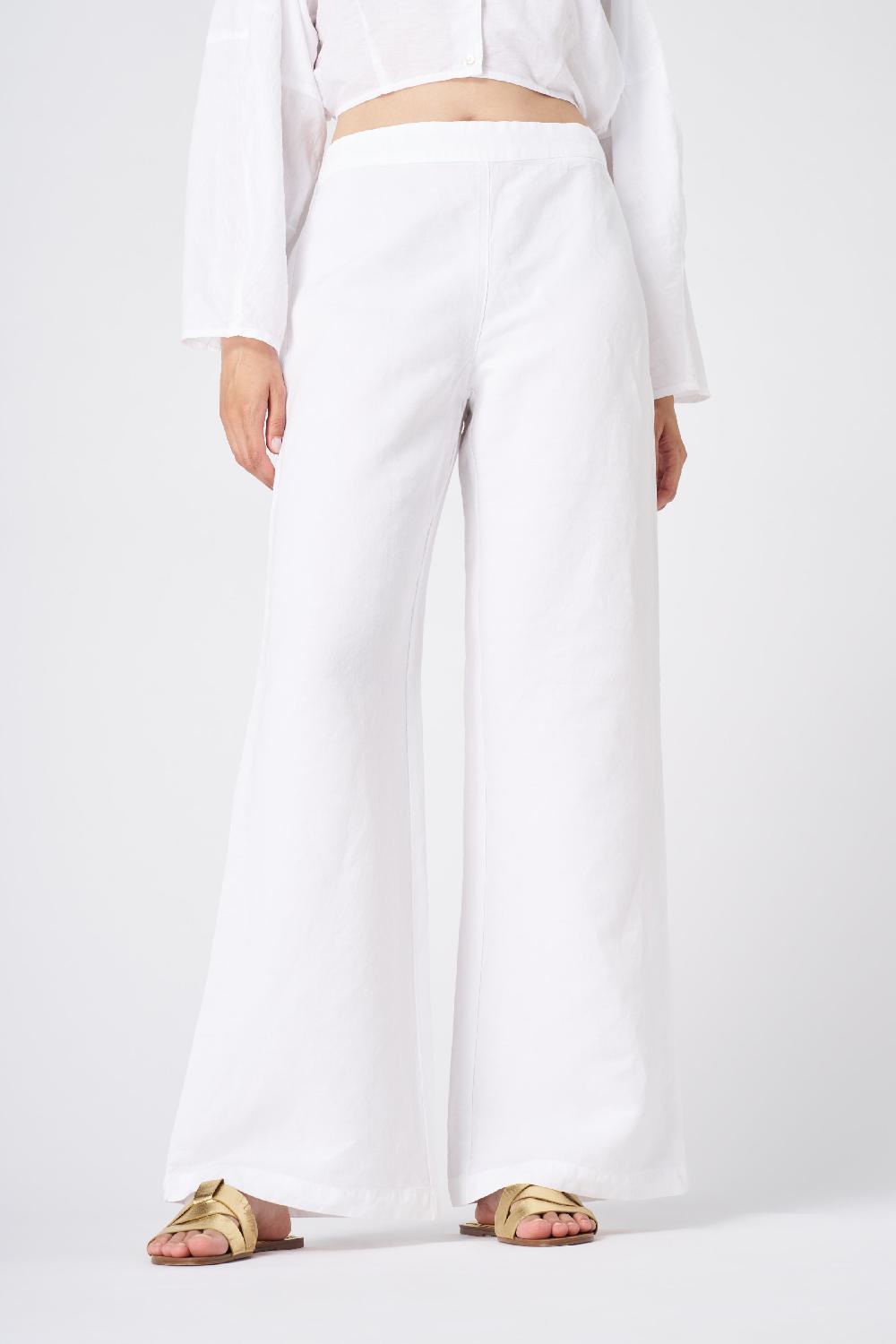 120% Lino Wide-Leg High-Waisted Linen Pants Moda
