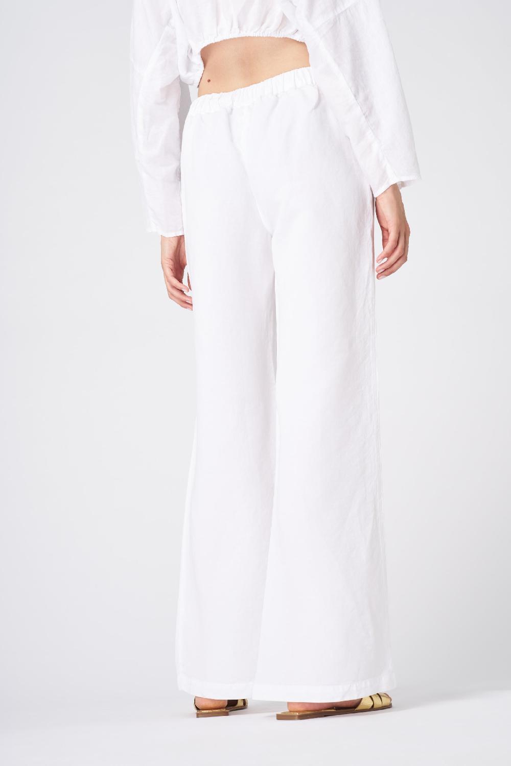 120% Lino Wide-Leg High-Waisted Linen Pants Moda