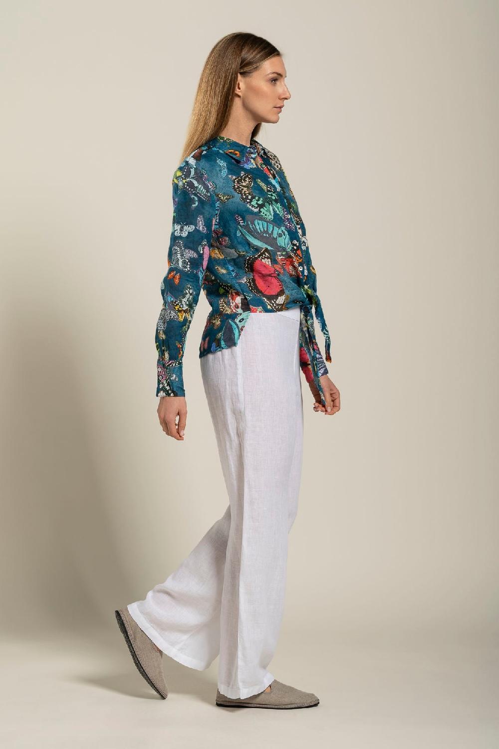 120% Lino Tie-Front Butterfly Print Shirt Pezzi Unici