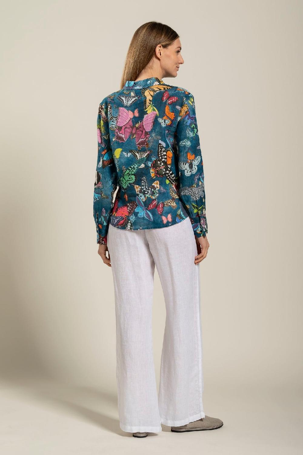 120% Lino Tie-Front Butterfly Print Shirt Pezzi Unici