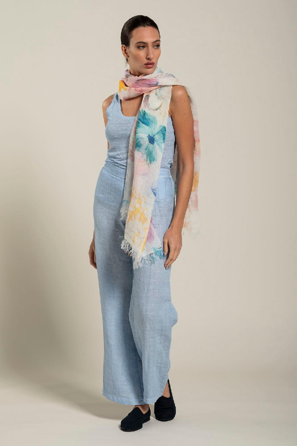120% Lino Floral Print Scarf Soddisfazione Garantita
