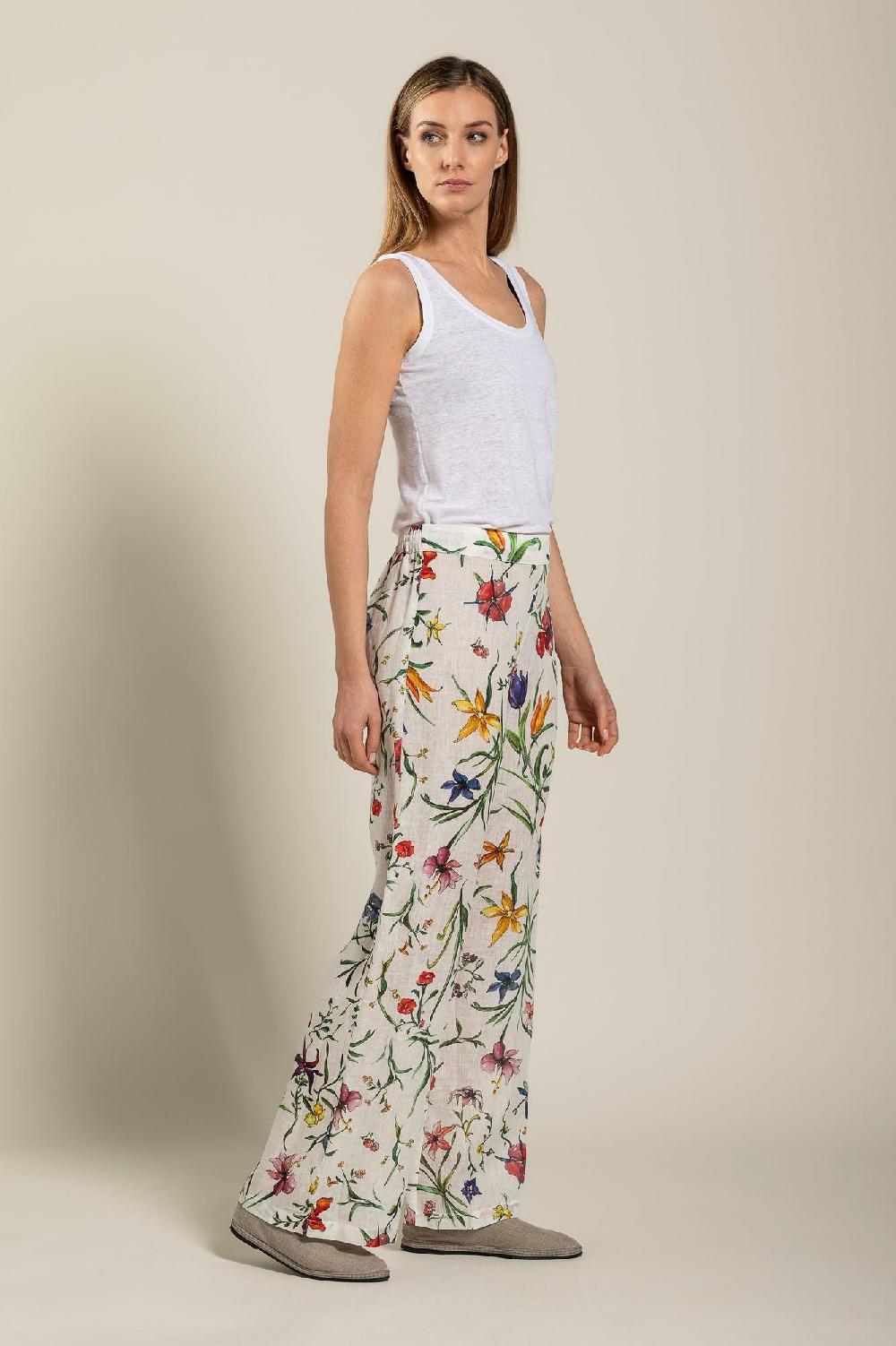120% Lino Woman Provance Print Pant Shopping Online