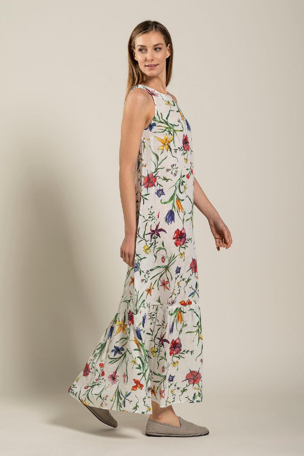 120% Lino Provance Print Maxi Dress Consegna Veloce