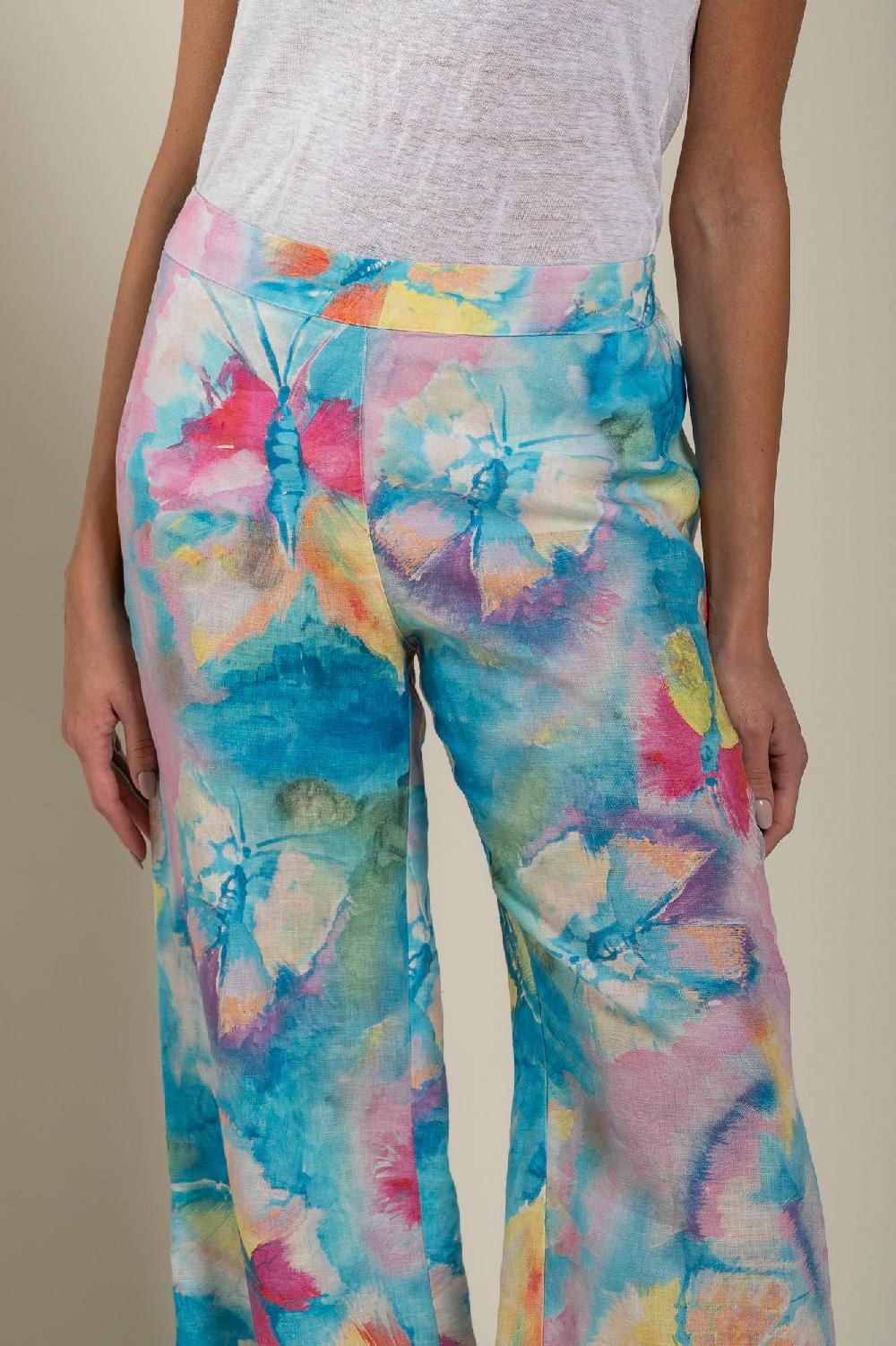 120% Lino Woman Butterfly Print Pant