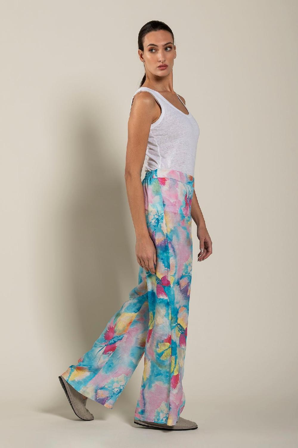 120% Lino Woman Butterfly Print Pant Convenienza