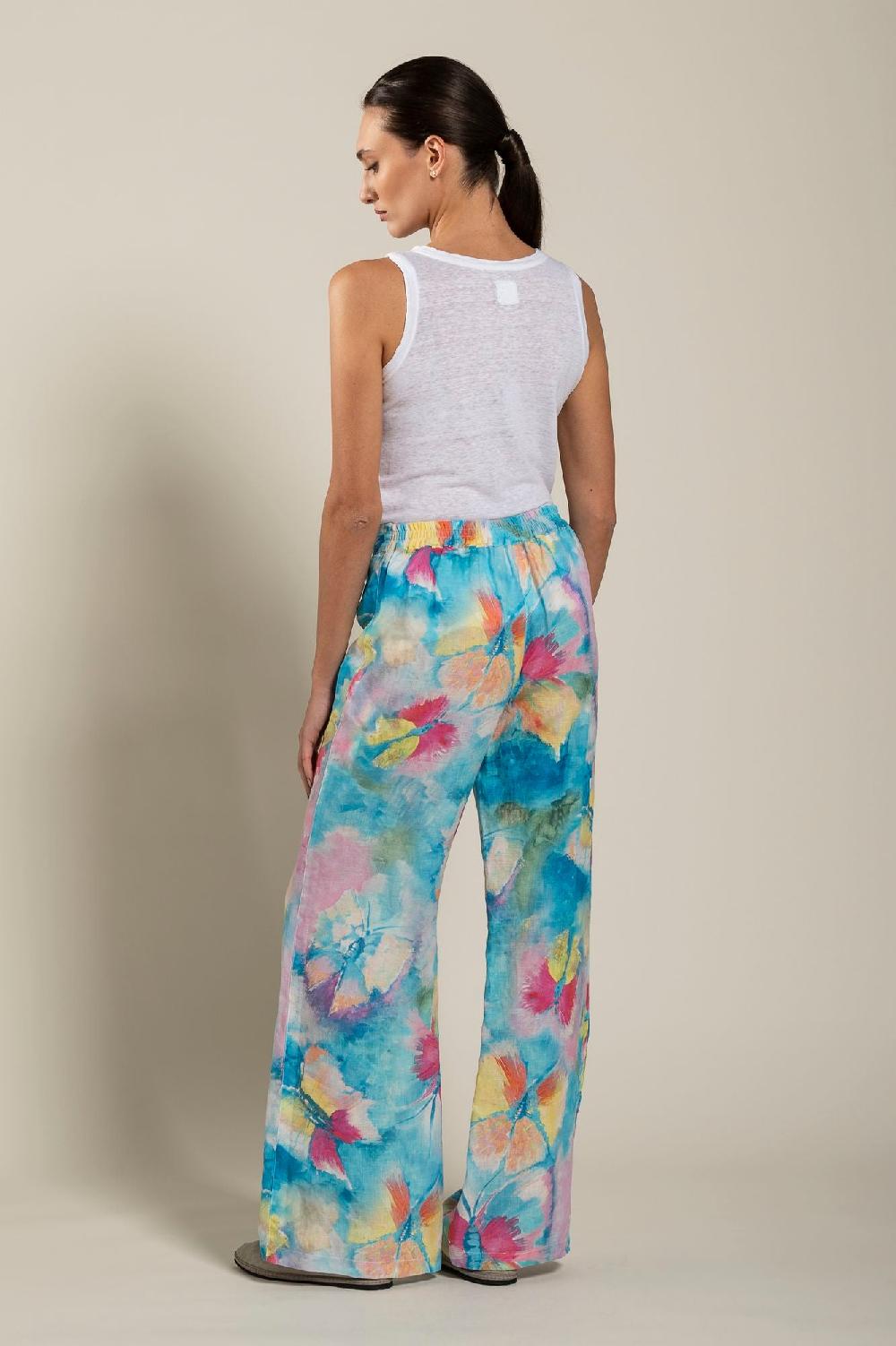 120% Lino Woman Butterfly Print Pant Convenienza