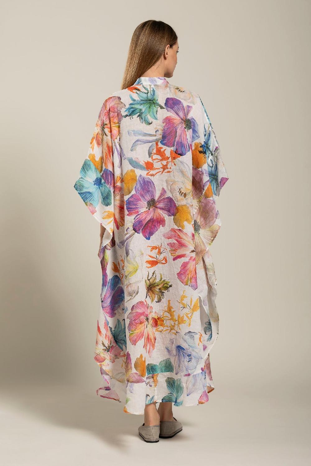 120% Lino Floral Print Kaftano Vendita Economica