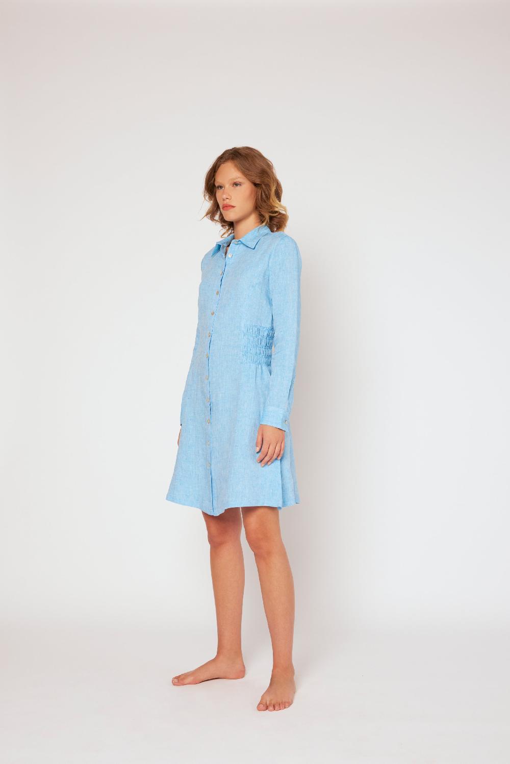 120% Lino Shirt Dress with Elasticized Ruched Waist I Più Venduti
