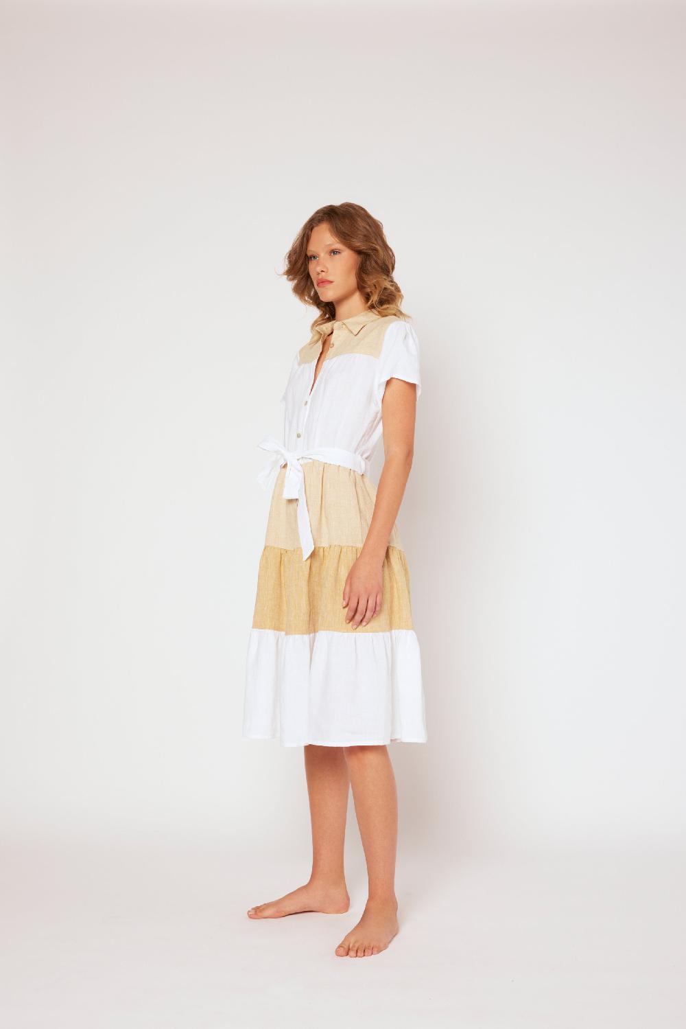 120% Lino Yarn-dyed short sleeve dress Vendite Flash