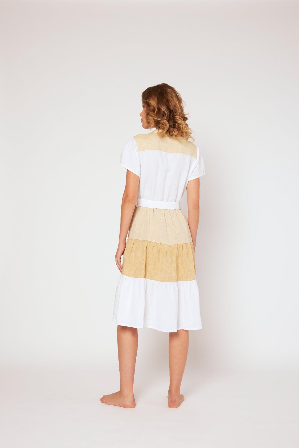 120% Lino Yarn-dyed short sleeve dress Vendite Flash