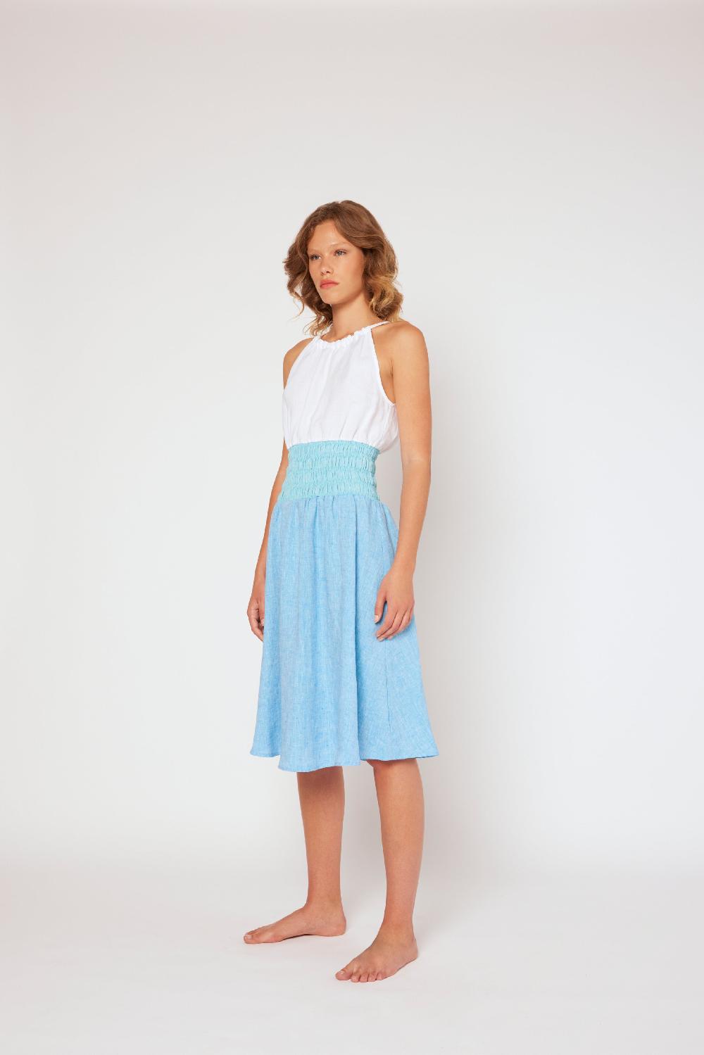 120% Lino Yarn-dyed linen halter dress White/MixBlue Negozio