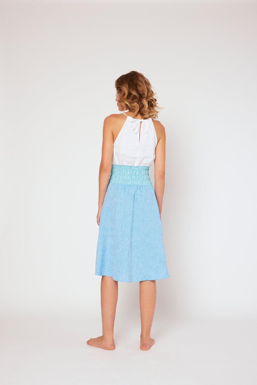 120% Lino Yarn-dyed linen halter dress White/MixBlue Negozio