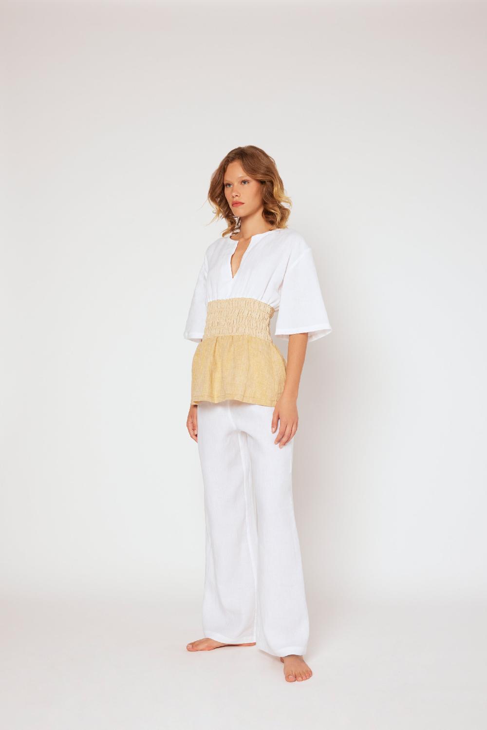120% Lino Yarn-dyed linen top White/Beige Nuova