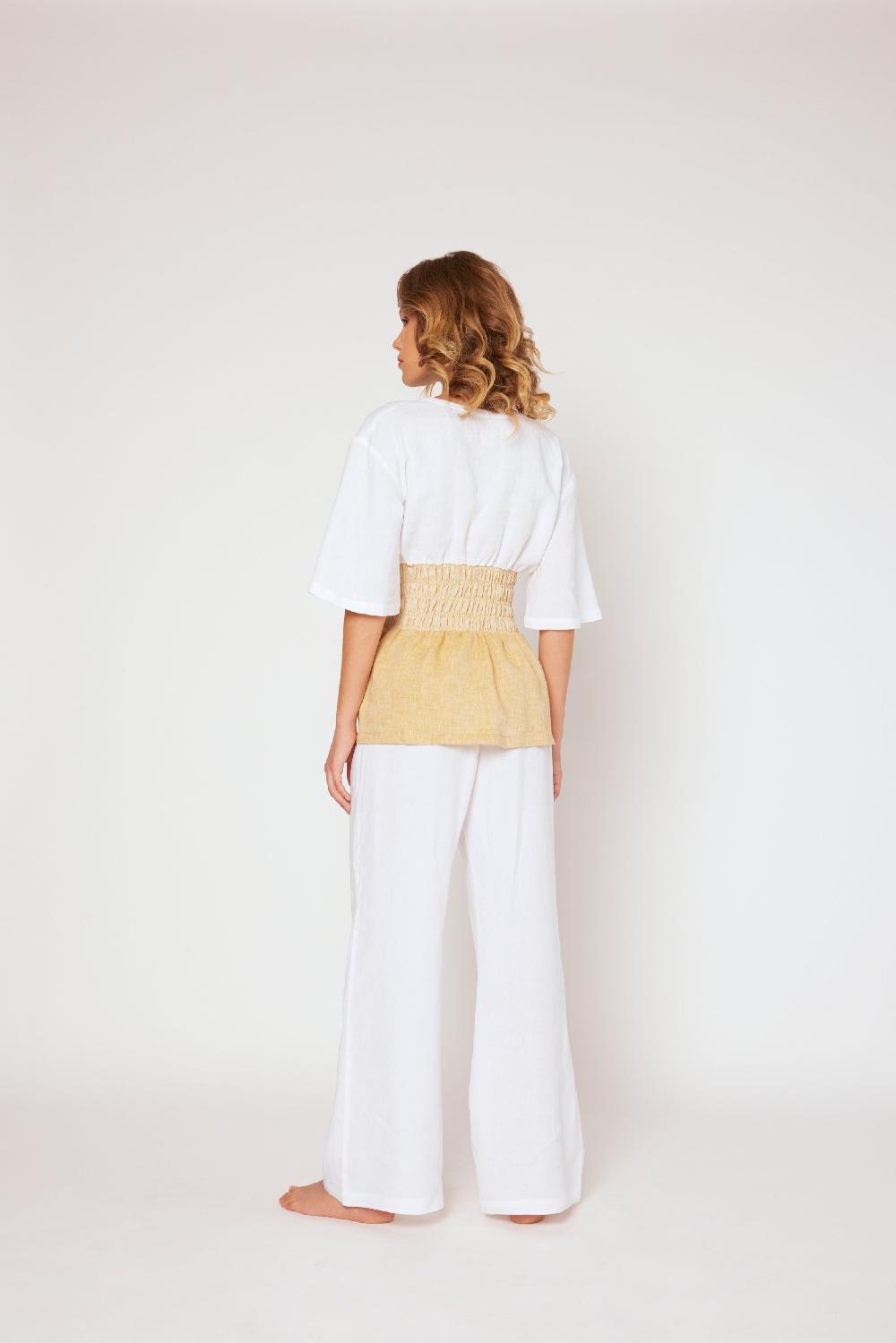 120% Lino Yarn-dyed linen top White/Beige Nuova