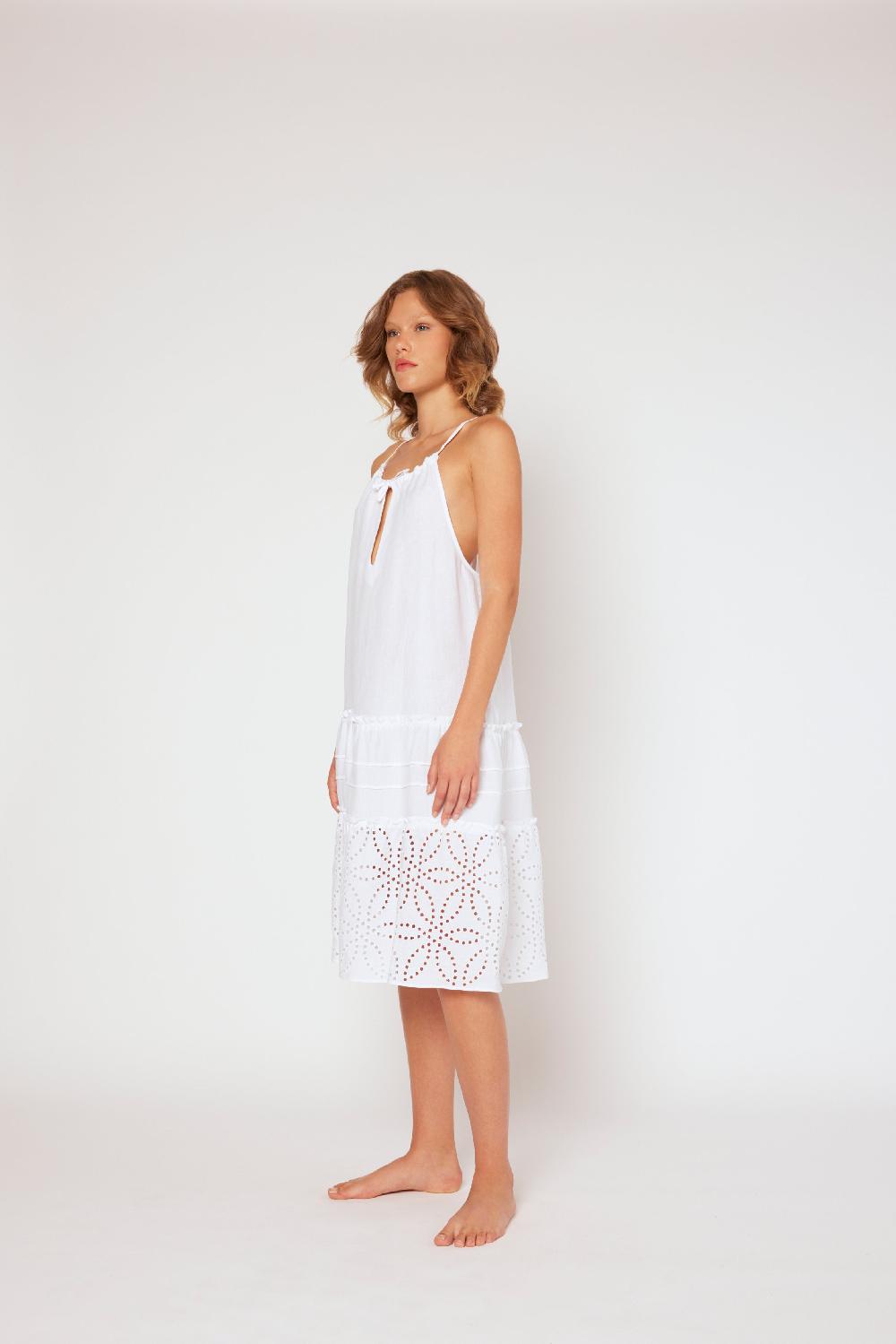 120% Lino Halter Short Dress Moda