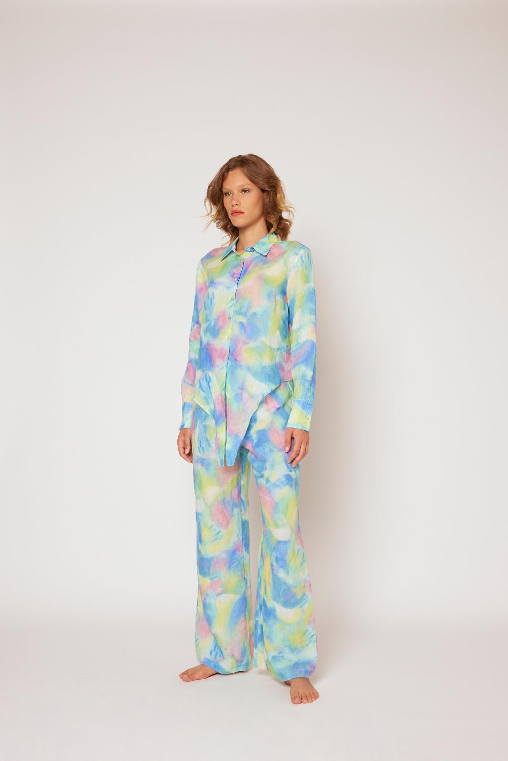 120% Lino Tie Dye Pant In Linea