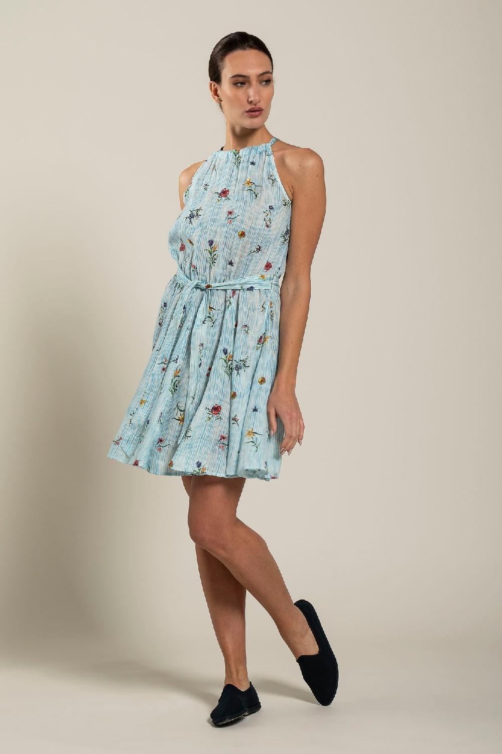 120% Lino Woman Striped Dress With Belt Pezzi Unici
