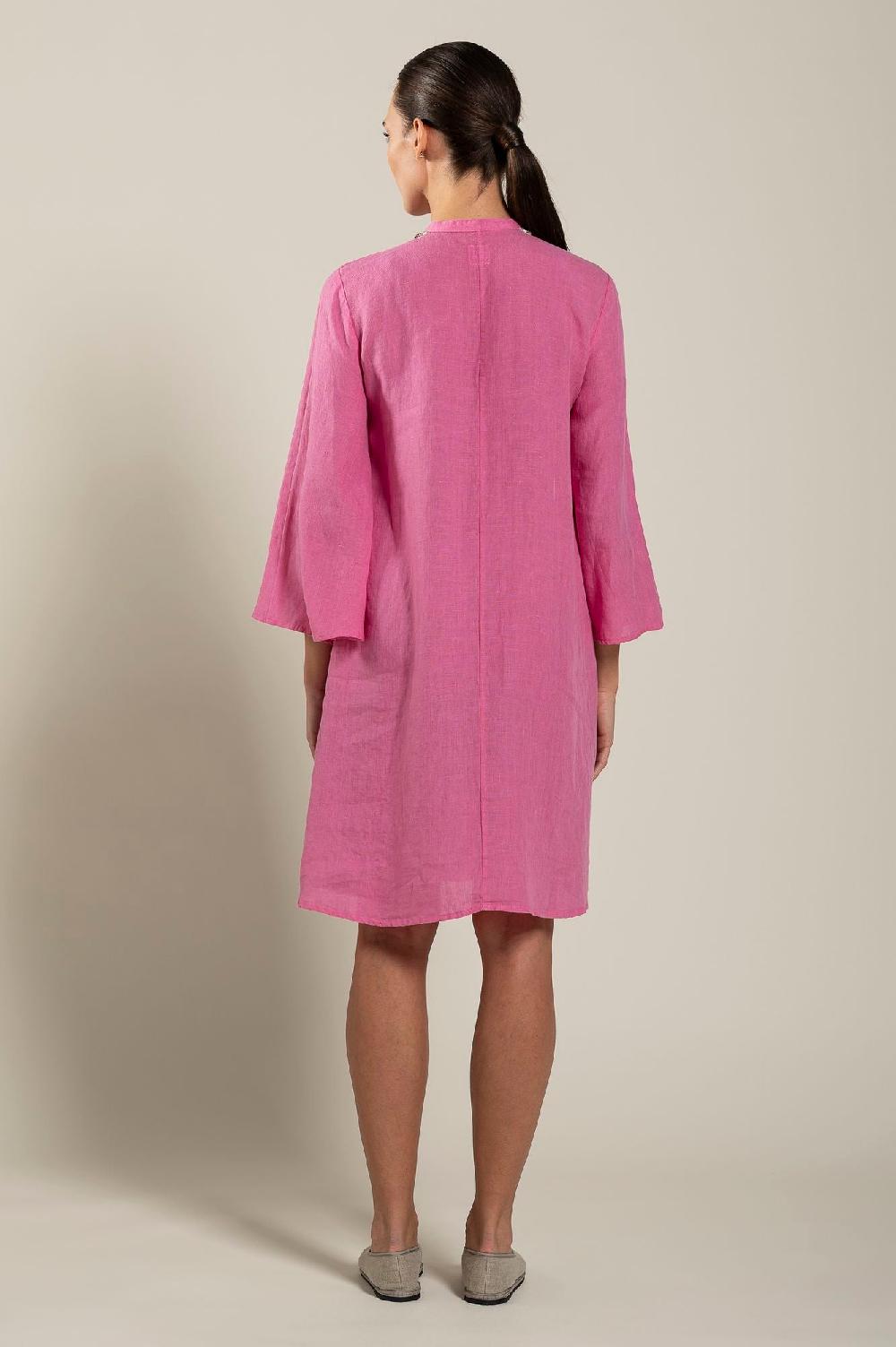120% Lino Dress With Embellishment And Wide Sleeves Negozi Online