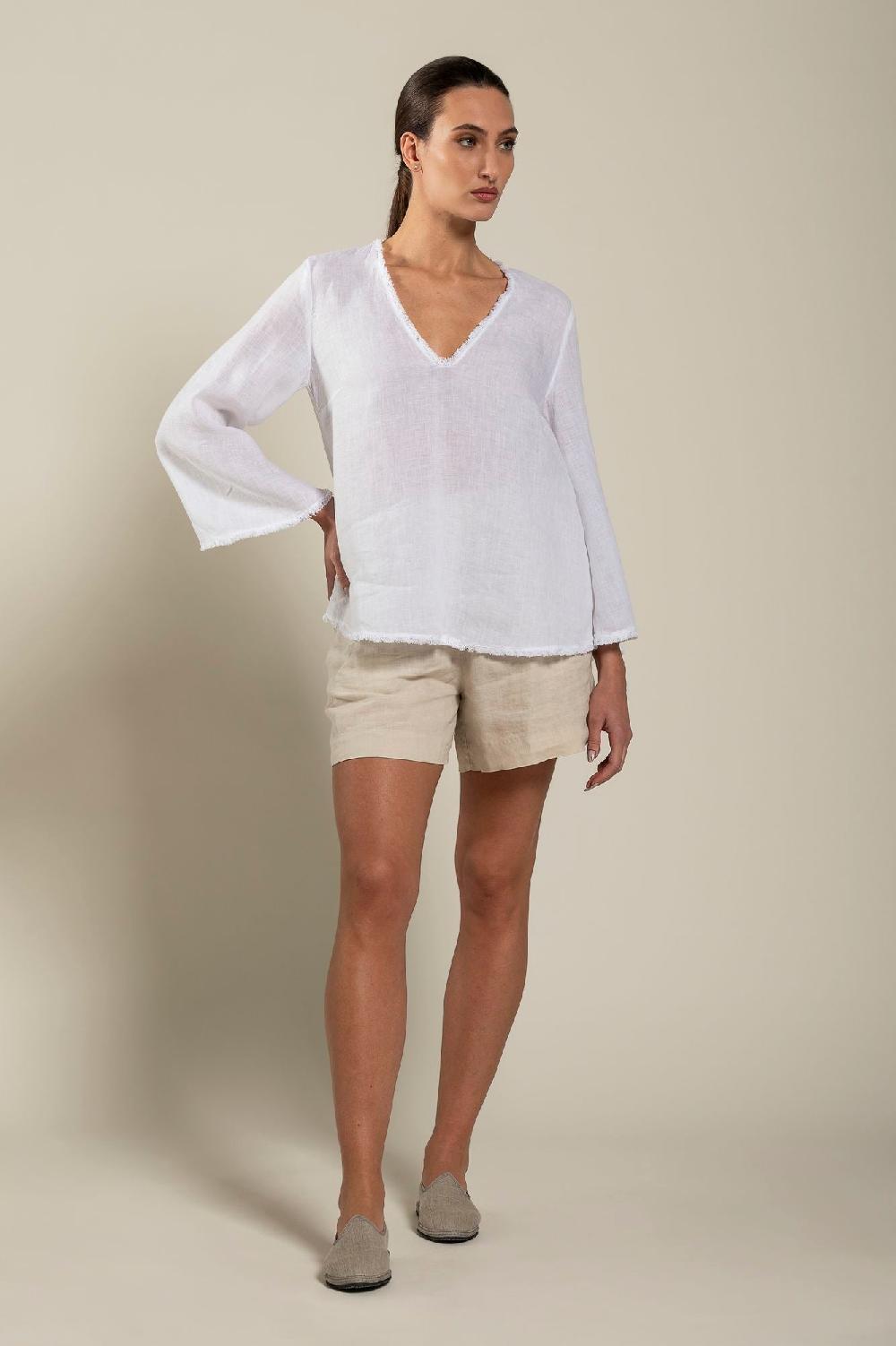 120% Lino Long Sleeve Woman Blouse Consegna Veloce