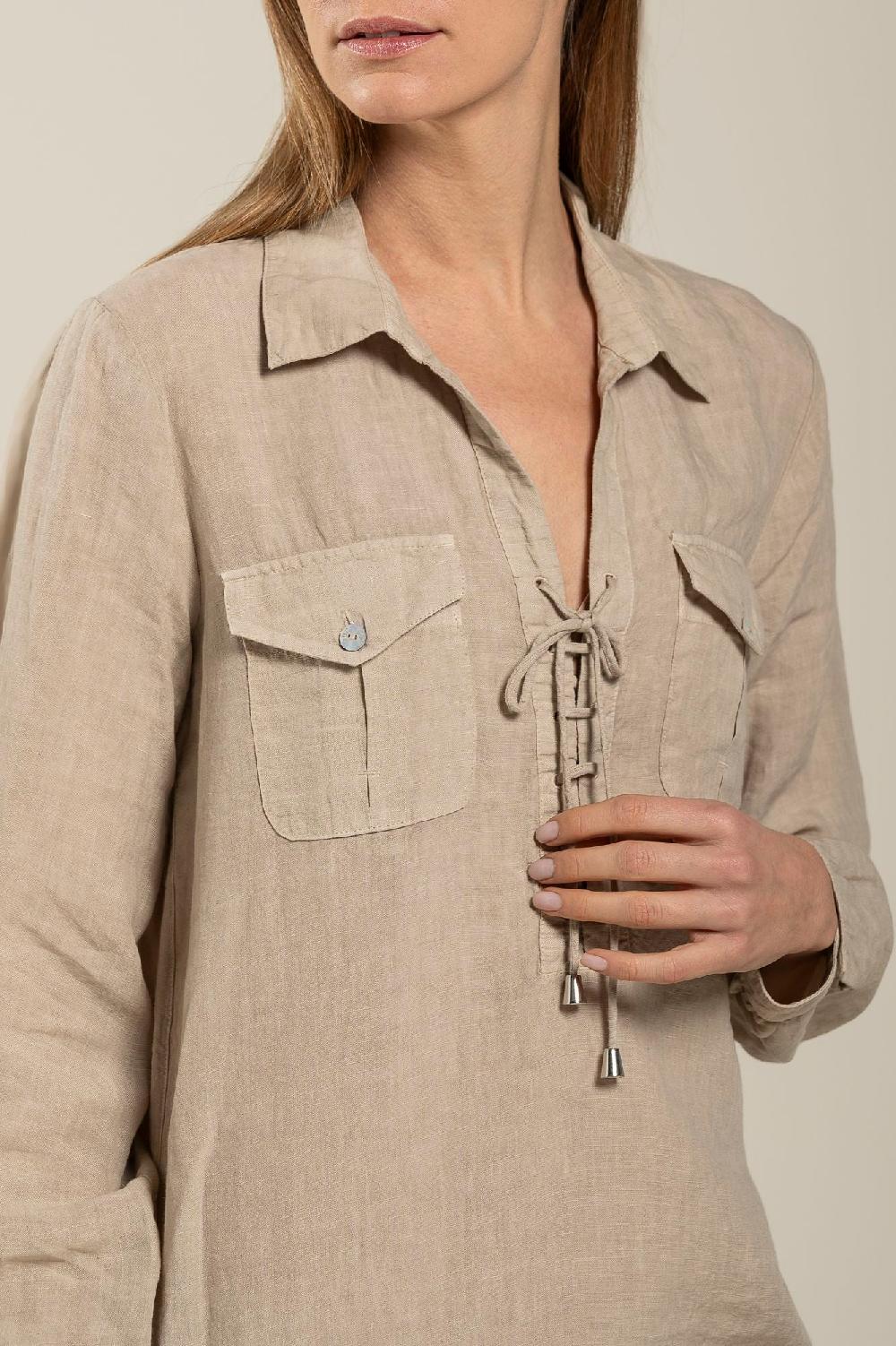 120% Lino Long Sleeve Dress With Pockets Shopping Online
