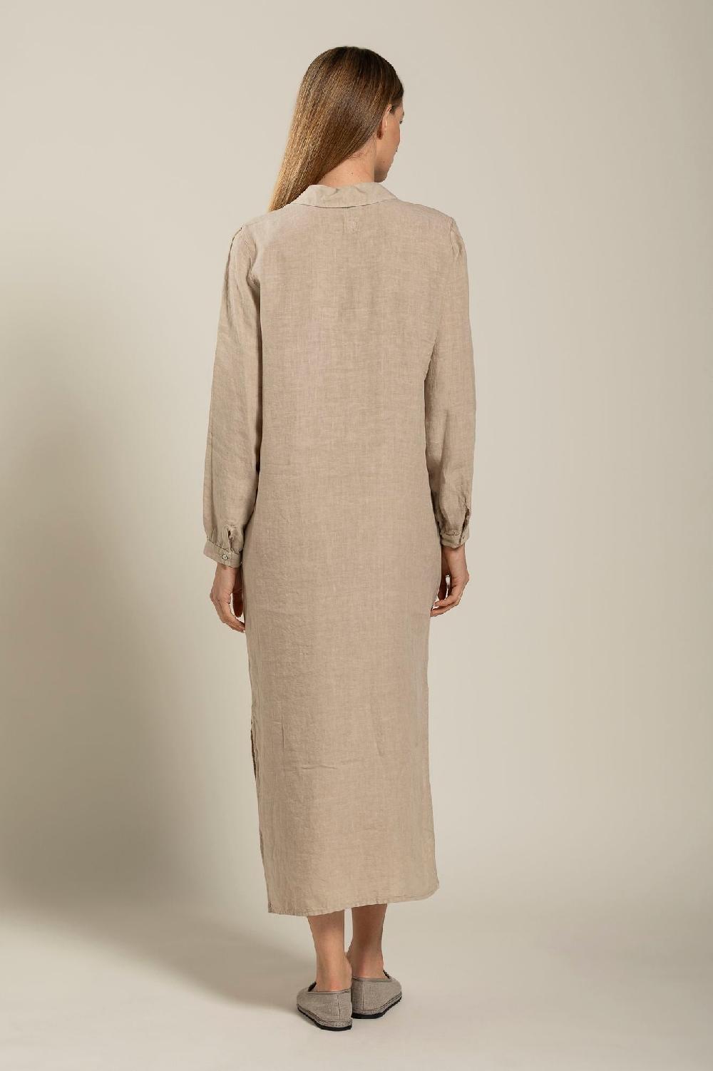 120% Lino Long Sleeve Dress With Pockets Shopping Online