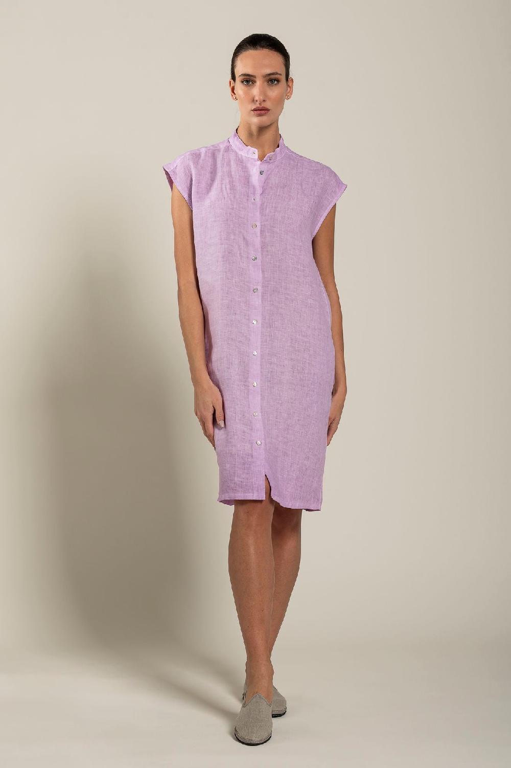 120% Lino Mandarin Collar Dress Presa