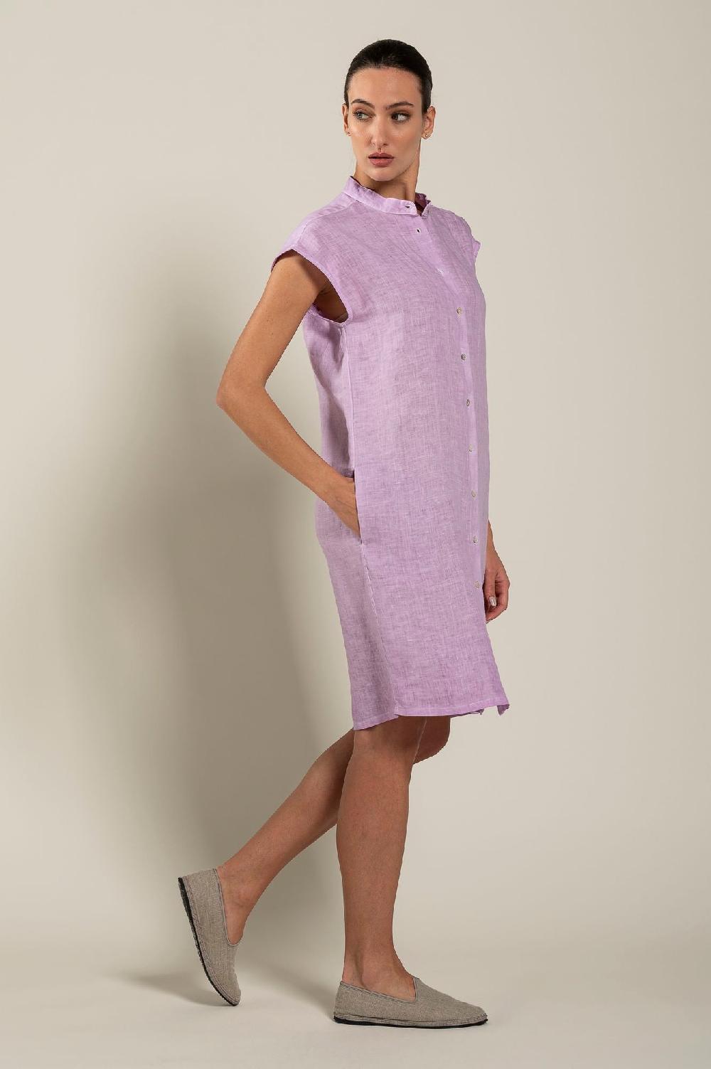 120% Lino Mandarin Collar Dress Presa