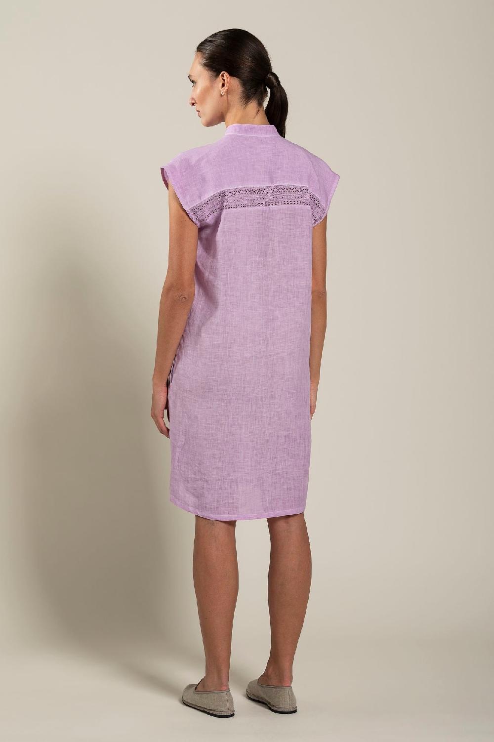 120% Lino Mandarin Collar Dress Presa