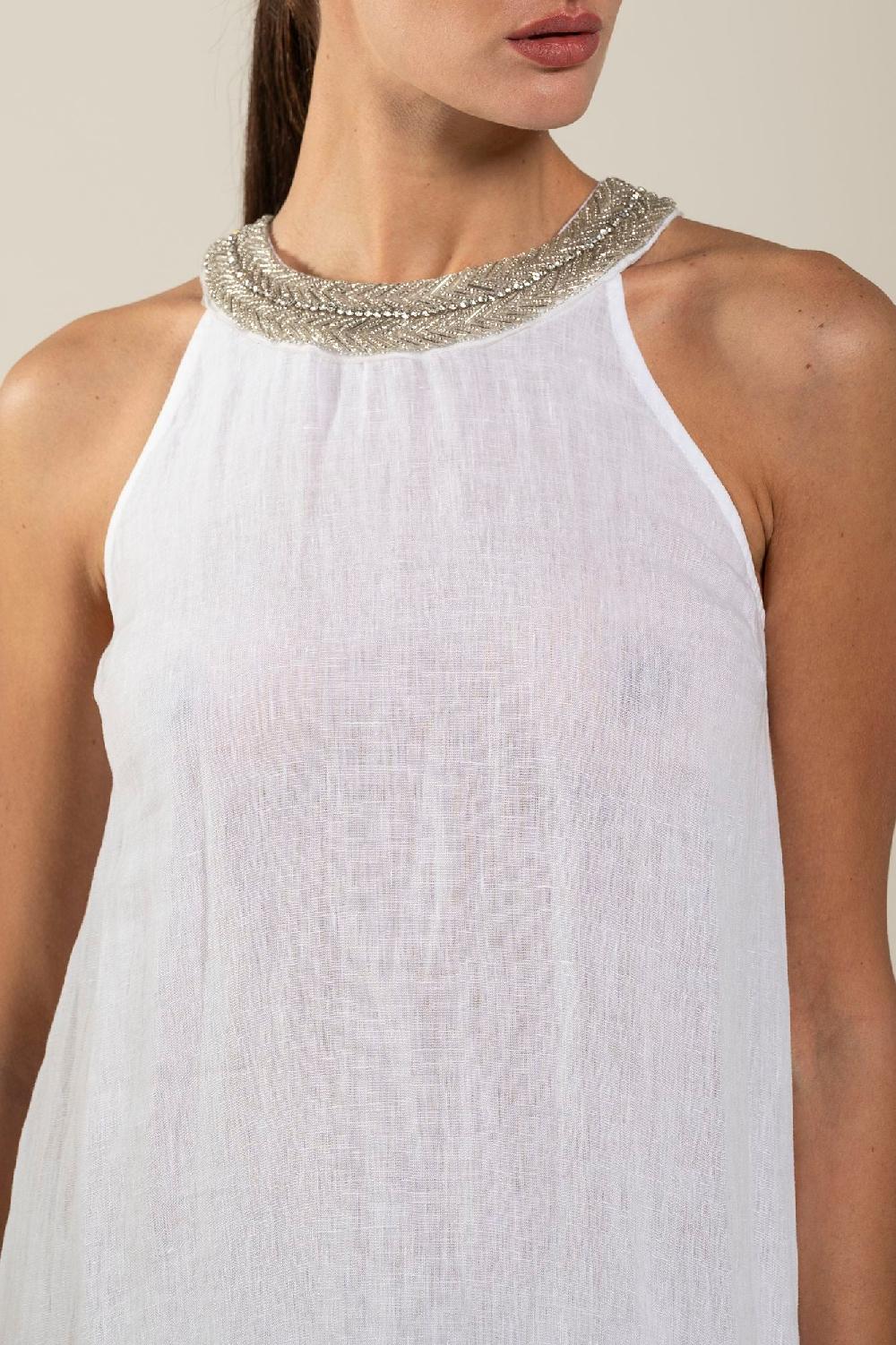 120% Lino Woman Crew Neck Of Paillettes Dress Sconto