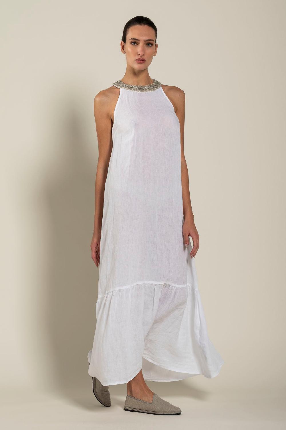 120% Lino Woman Crew Neck Of Paillettes Dress Sconto