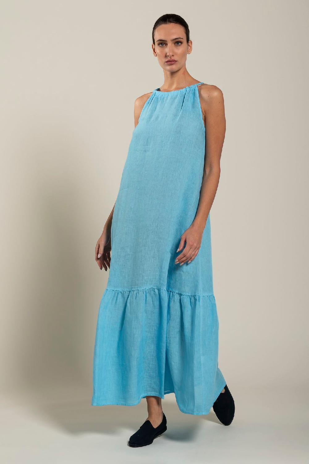 120% Lino Woman Crew Neck Maxi Dress Online