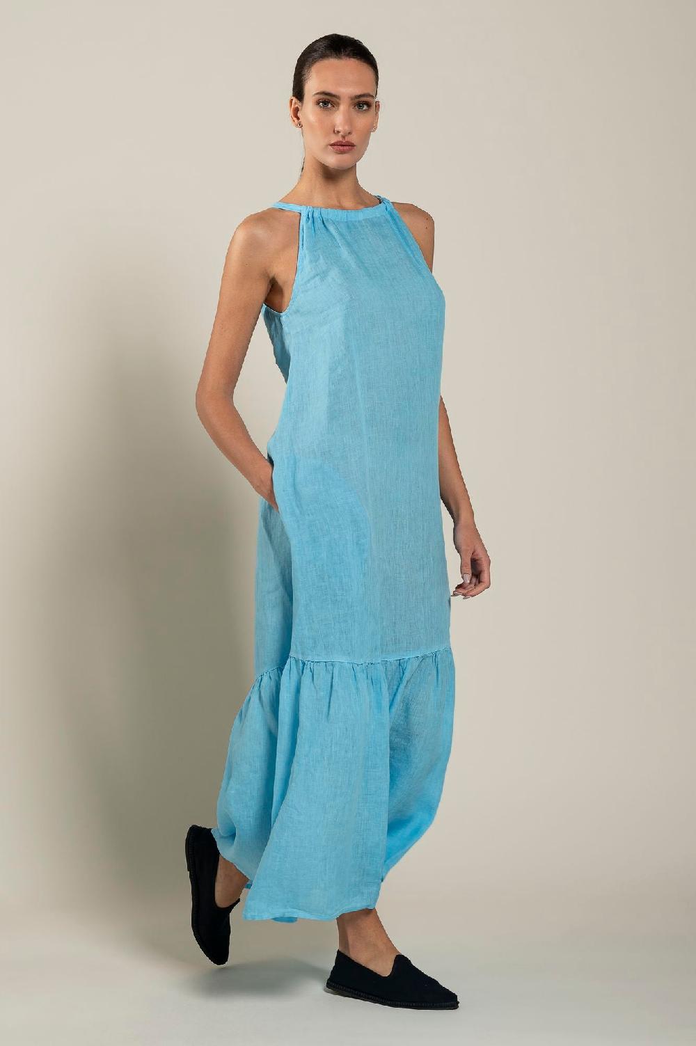 120% Lino Woman Crew Neck Maxi Dress Online