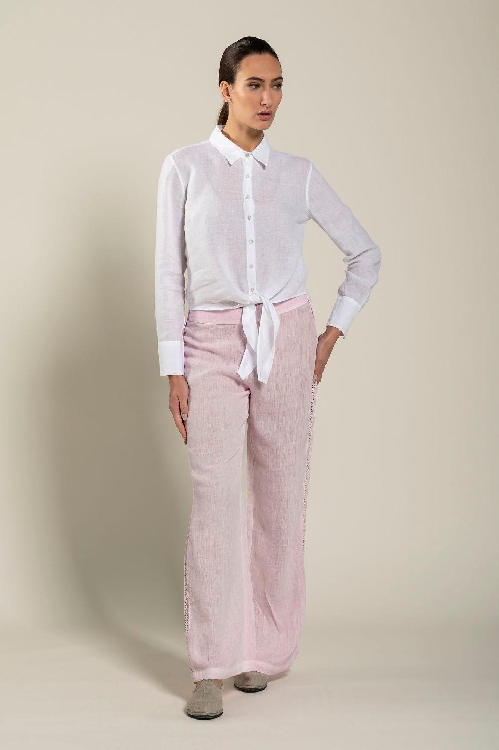 120% Lino Long Sleeve Woman Shirt With Knot Outlet