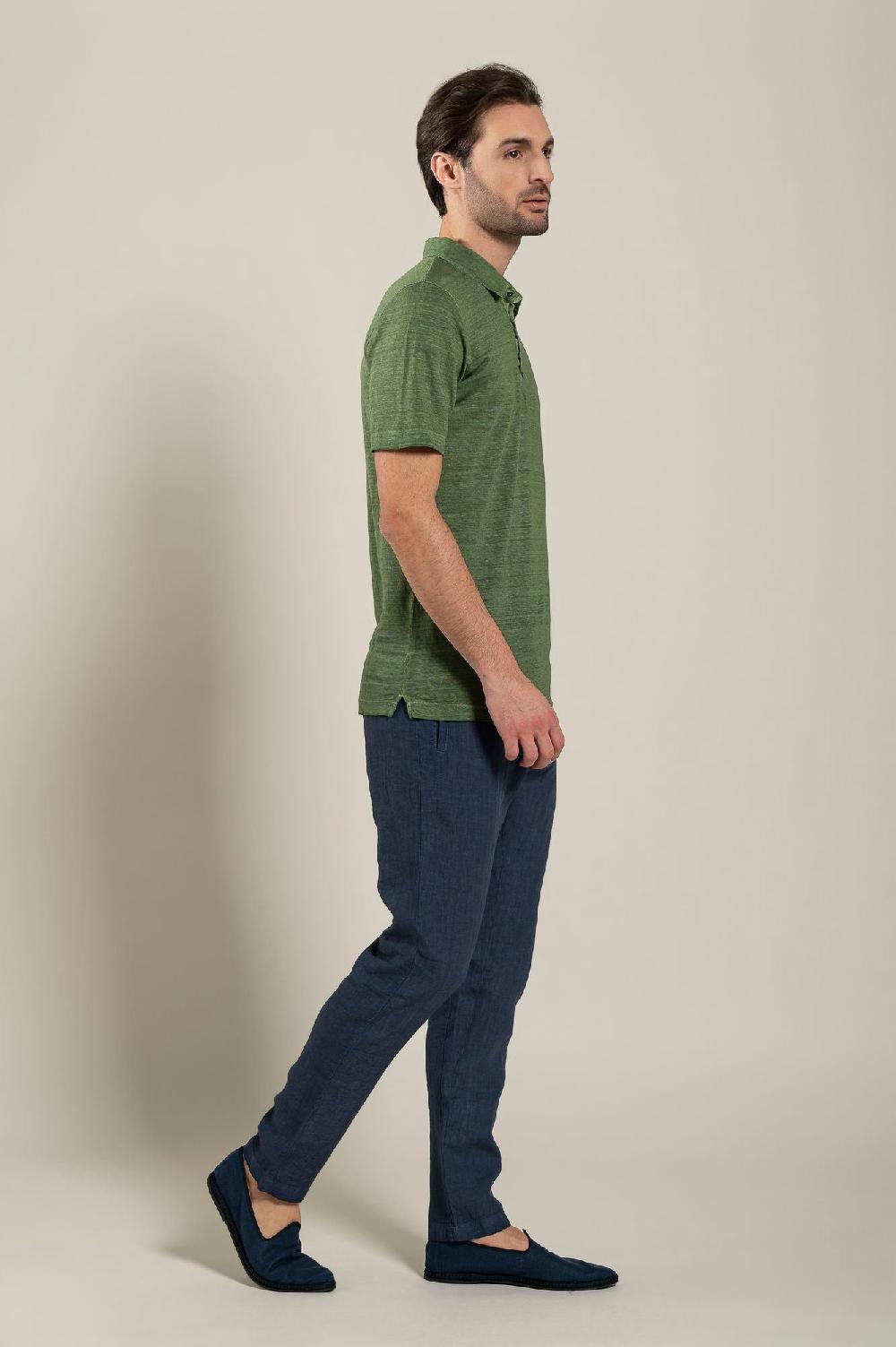 120% Lino Short Sleeve Man T-Shirt Polo In Vendita