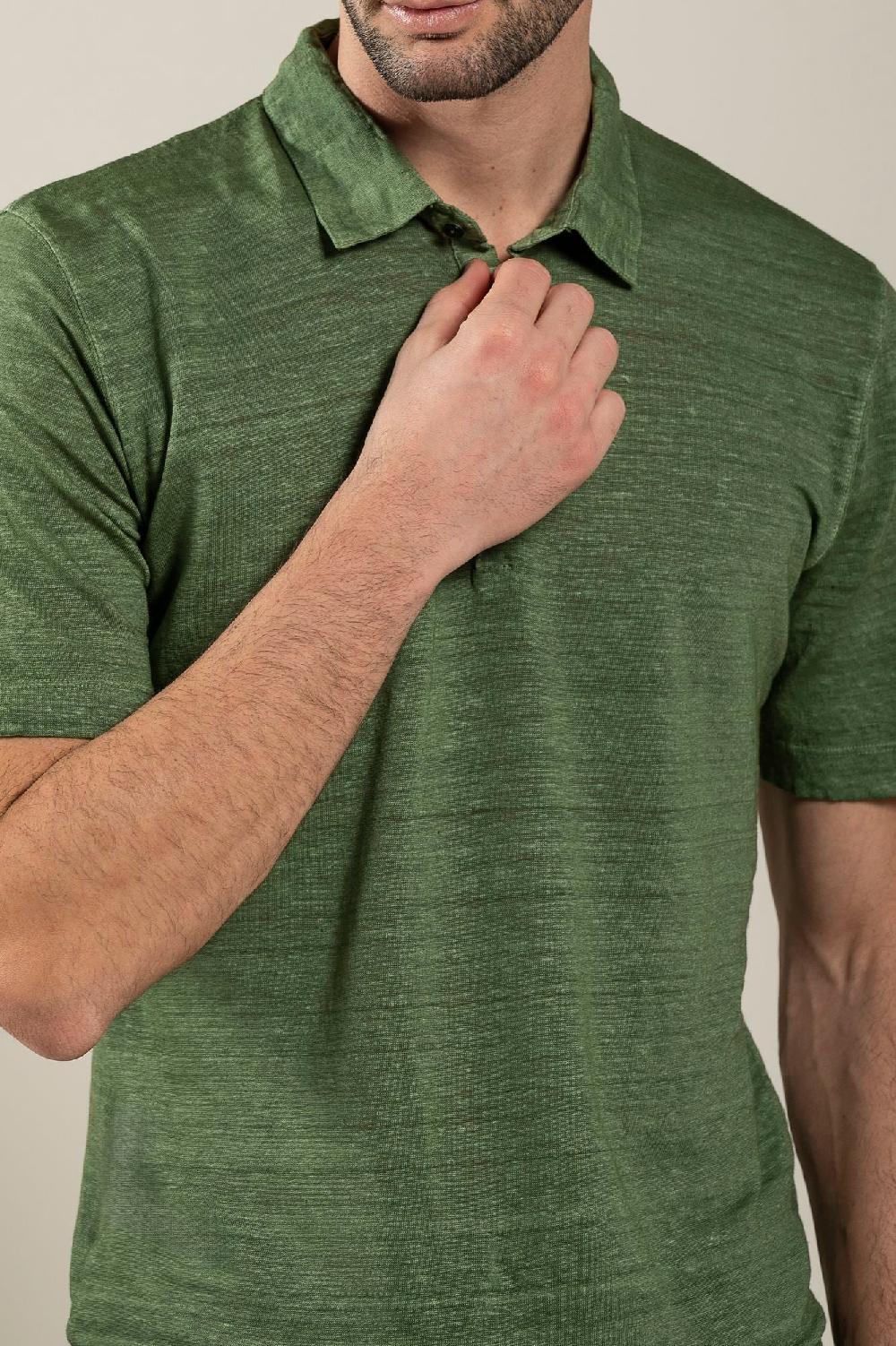 120% Lino Short Sleeve Man T-Shirt Polo In Vendita