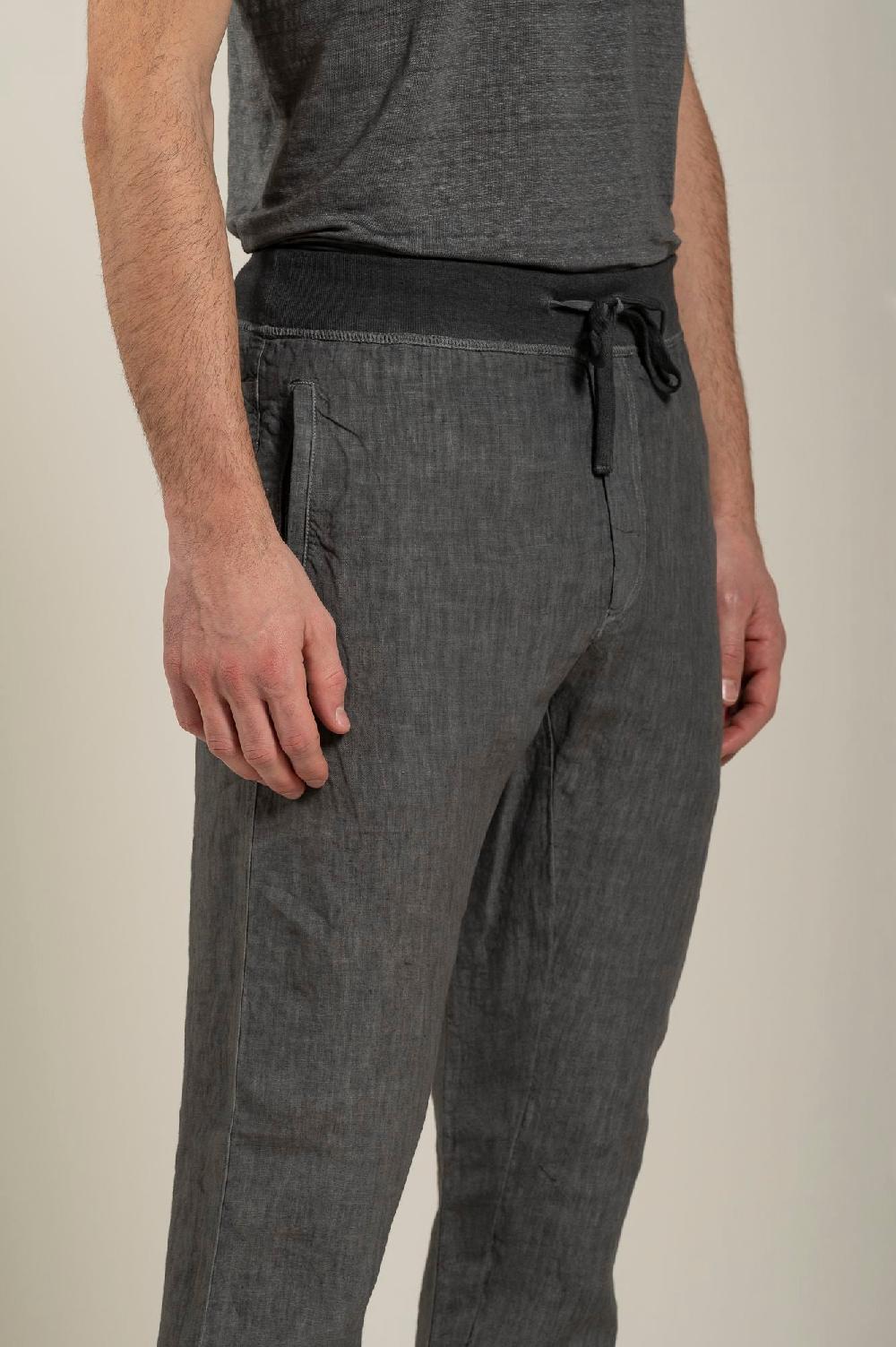 120% Lino Man Grey Drawstring Pant Offerte