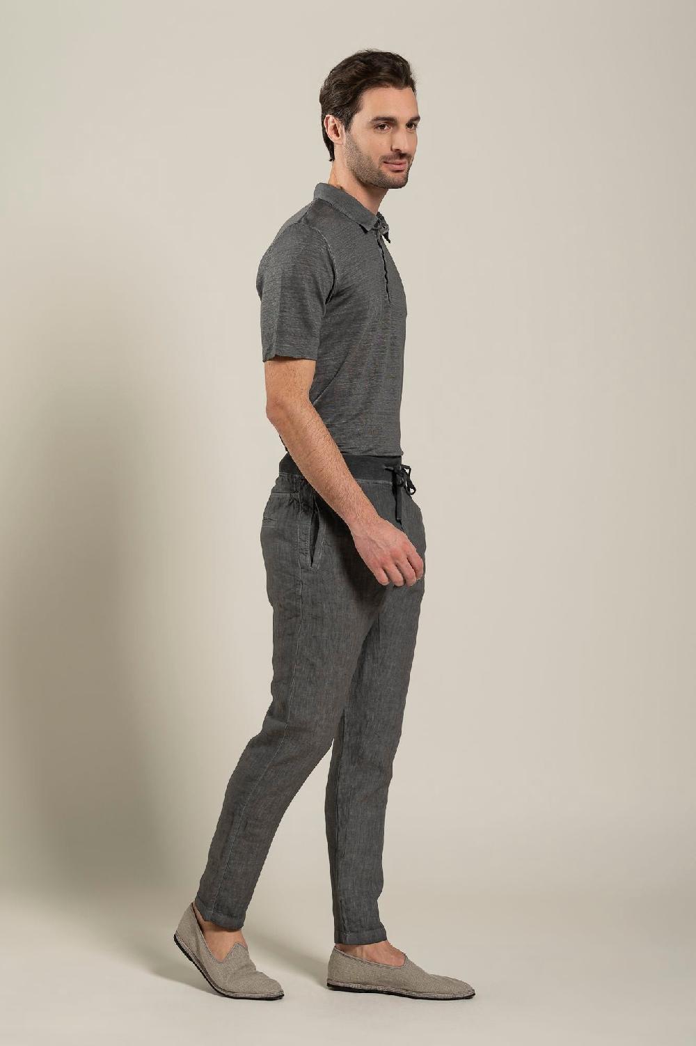 120% Lino Man Grey Drawstring Pant Offerte