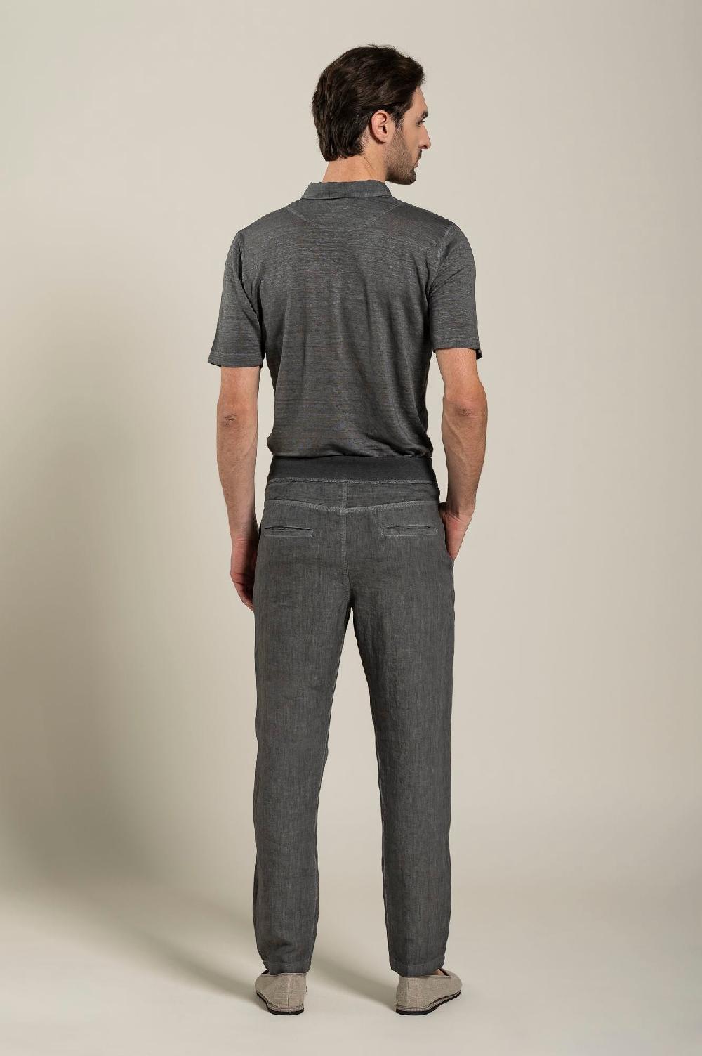 120% Lino Man Grey Drawstring Pant Offerte