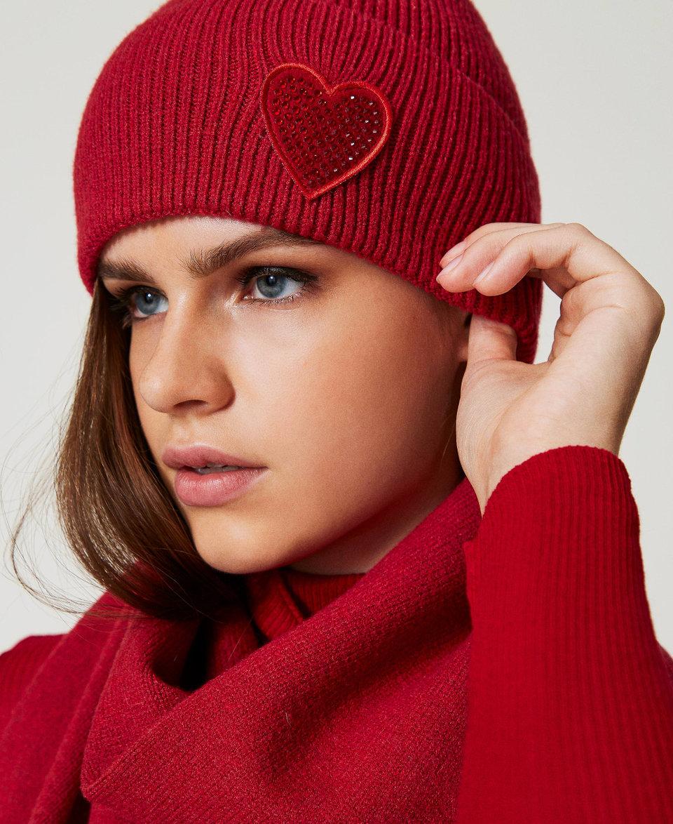 Twin Set Berretto in maglia con patch a cuore Saldi Di Fabbrica