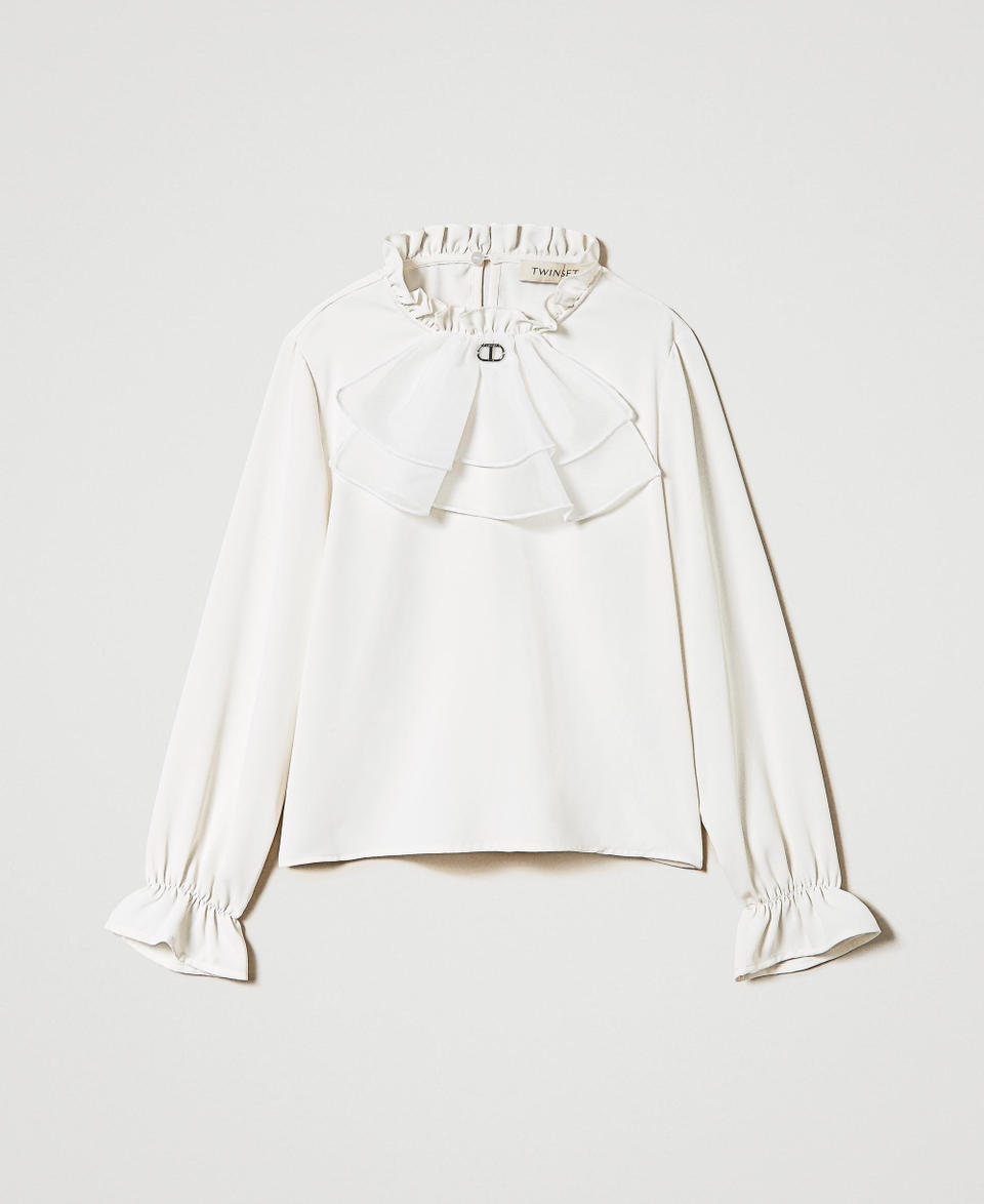 Twin Set Blusa in crêpe de Chine con jabot Nuovo