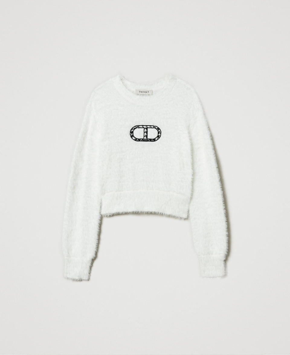 Twin Set Maglia effetto pelliccia con logo Oval T Spedizione Gratuita