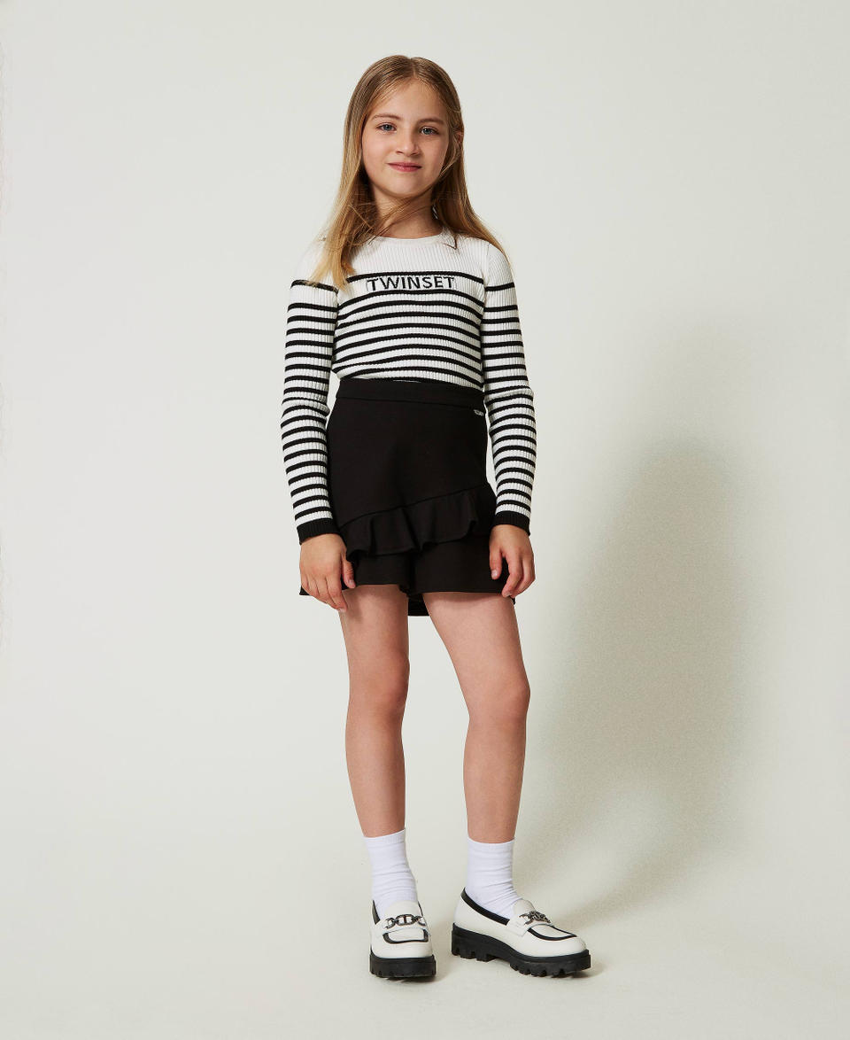 Twin Set Maglia girocollo a righe con logo jacquard Acquista Ora