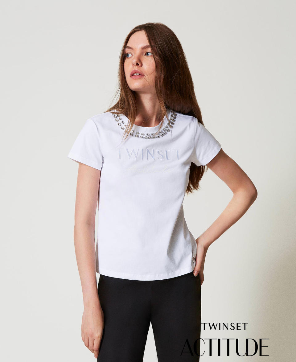 Twin Set T-shirt con ricamo a mano e logo