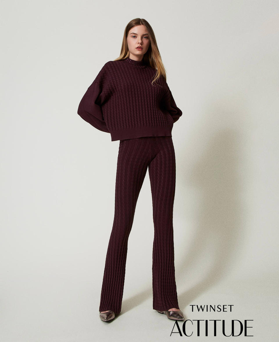 Twin Set Pantaloni flare in maglia a trecce