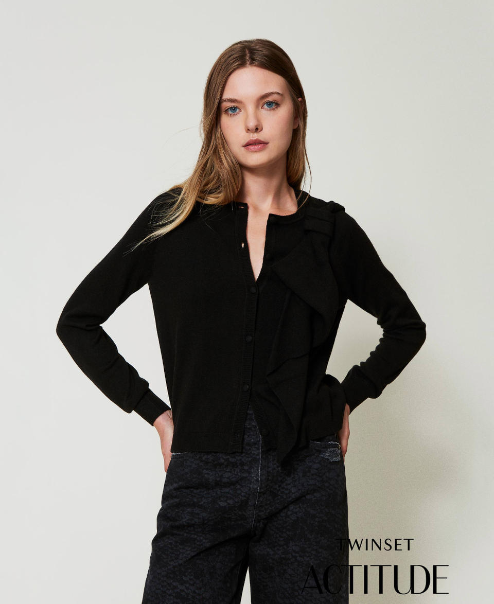 Twin Set Cardigan in misto lana con maxi fiocco