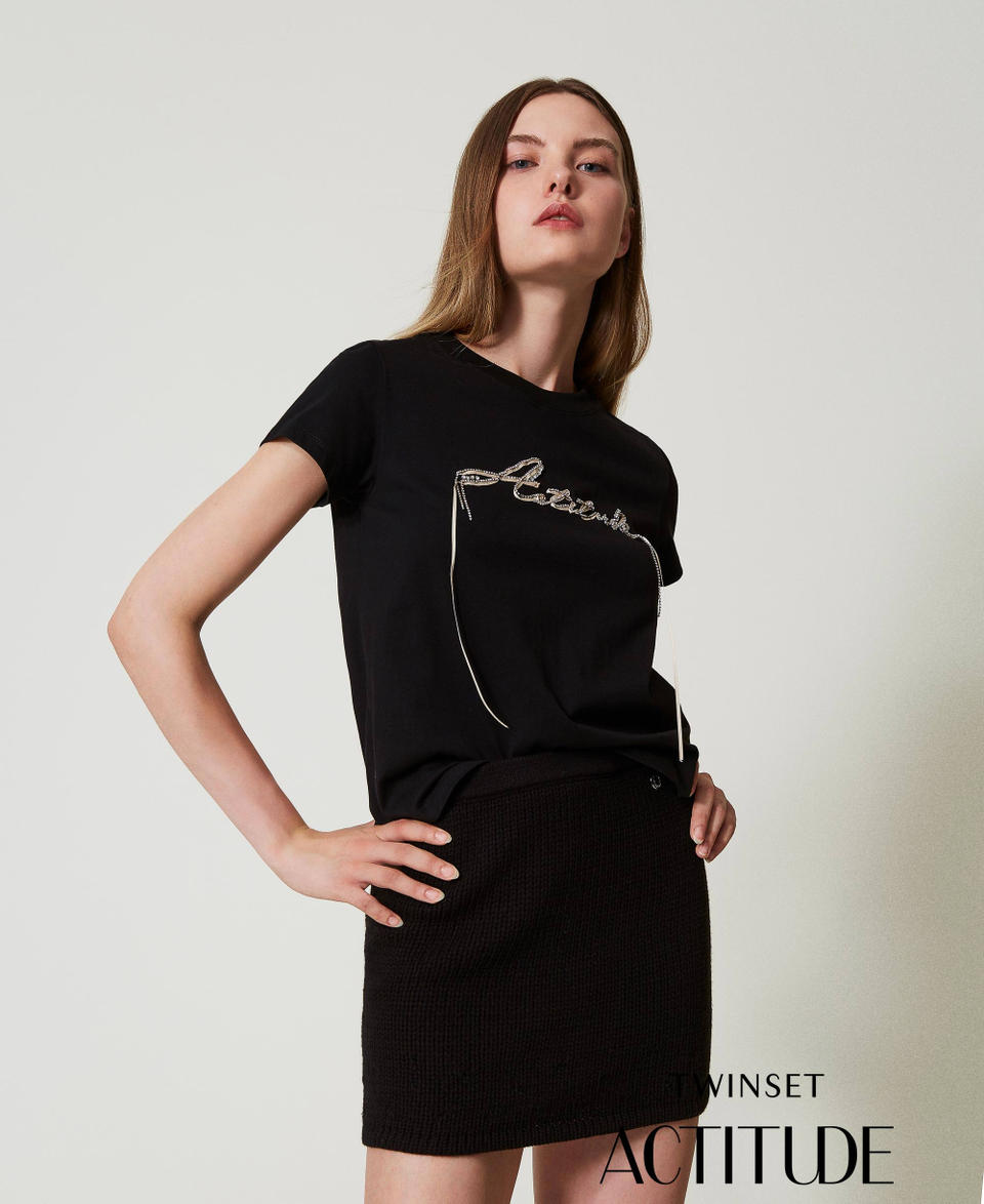 Twin Set T-shirt con logo e strass
