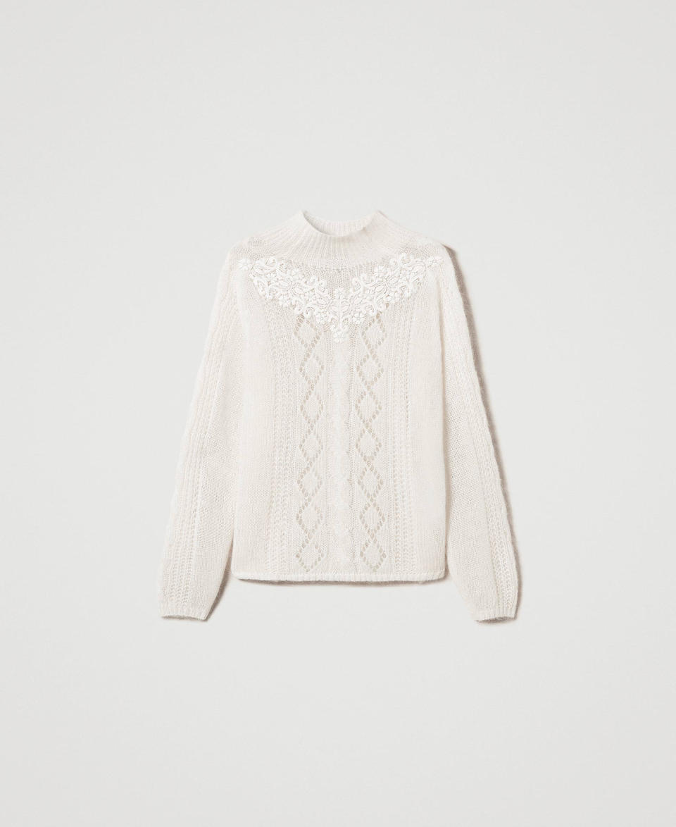 Twin Set Maglia lupetto in lana e mohair con pizzo Offerte