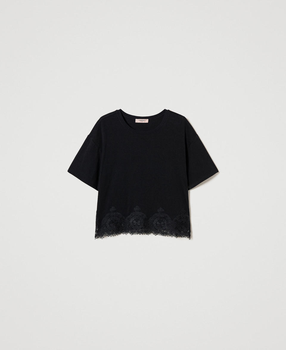 Twin Set T-shirt cropped con pizzo macramè Vendita Economica