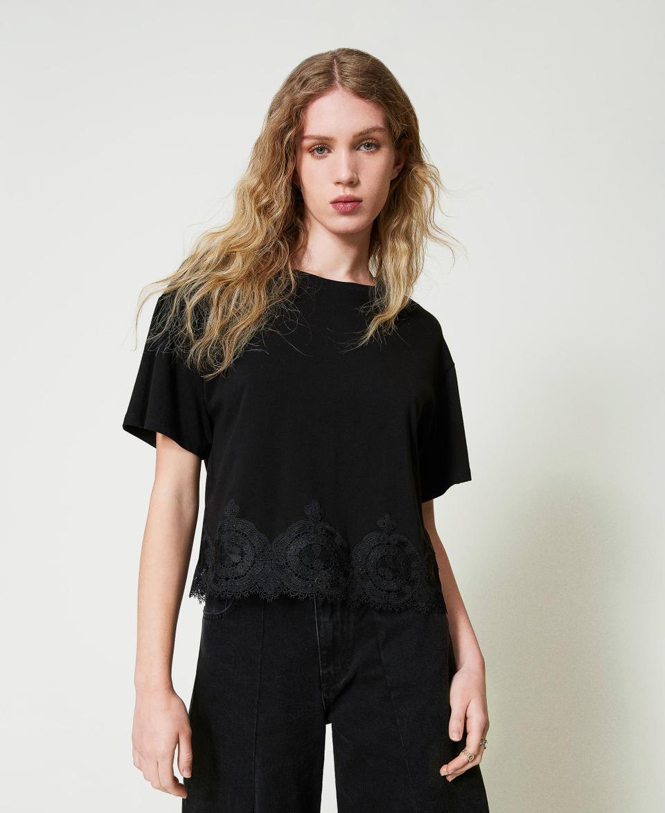 Twin Set T-shirt cropped con pizzo macramè Vendita Economica